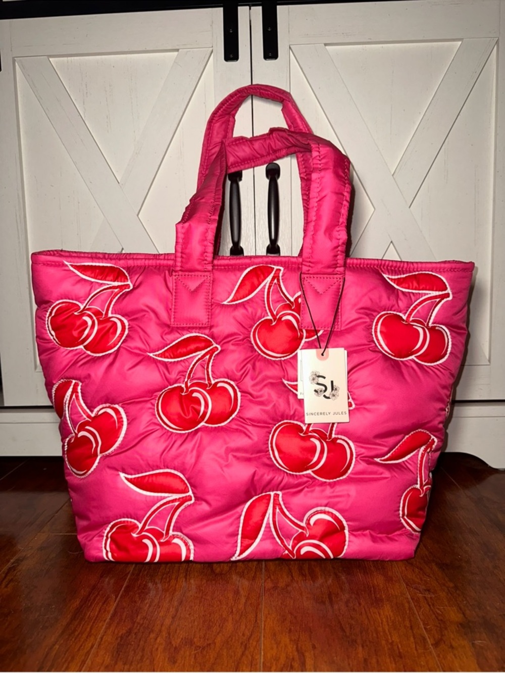 Sincerly Jules Hot Pink Quilted Cherry Tote
